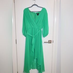 Dkny Green Asymmetrical Wrap Gown